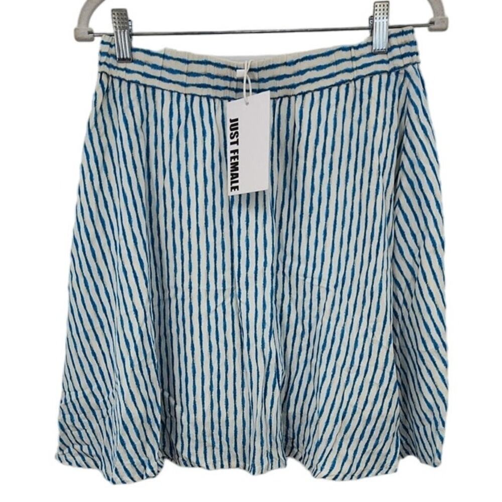 New NWT‎ Just Female Shary Skirt Blue White Stripe Casual Medium Anthropologie